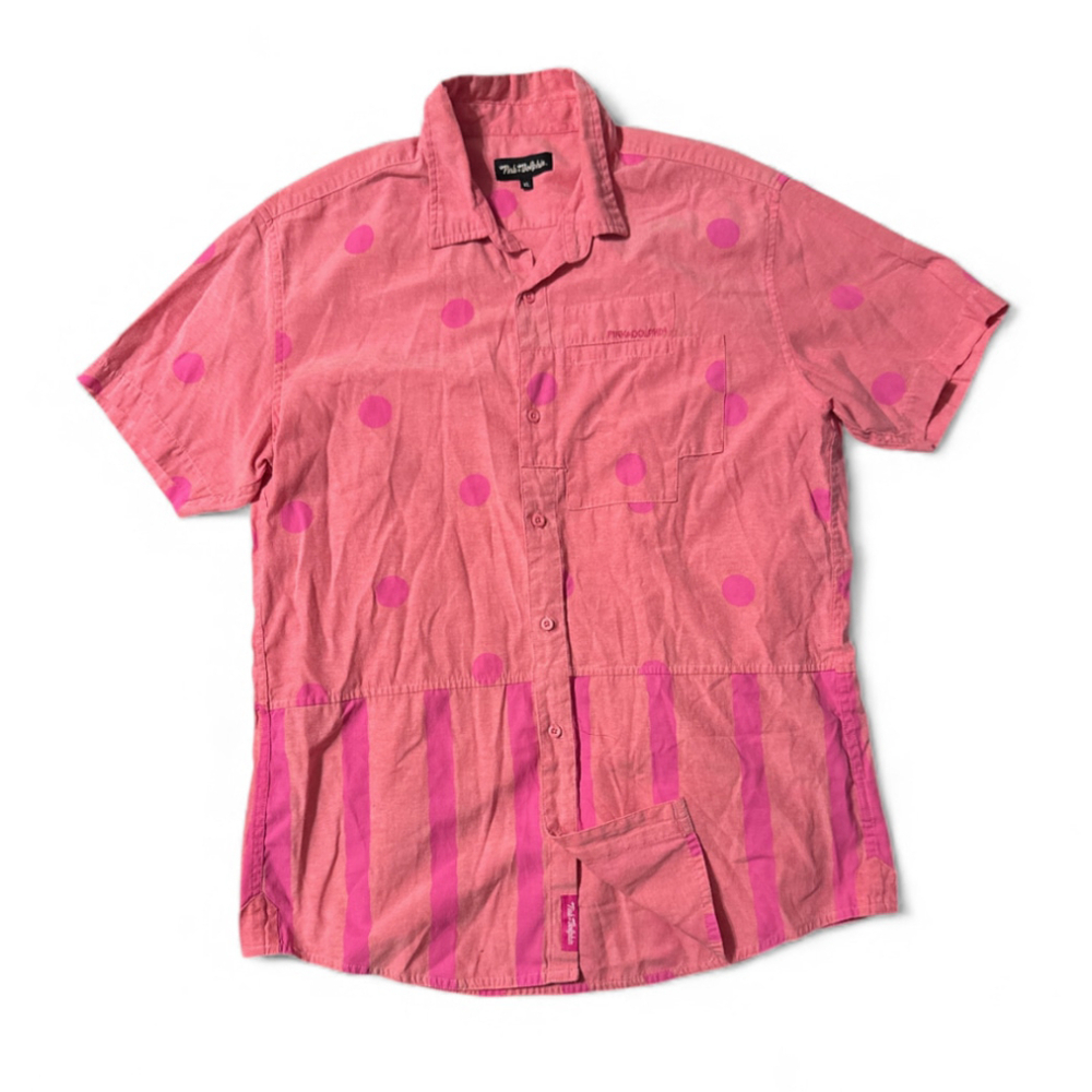 Pink Dolphin Button Up Shirt Streetwear Y2K Preppy Coastal Grandpa XL Pink N